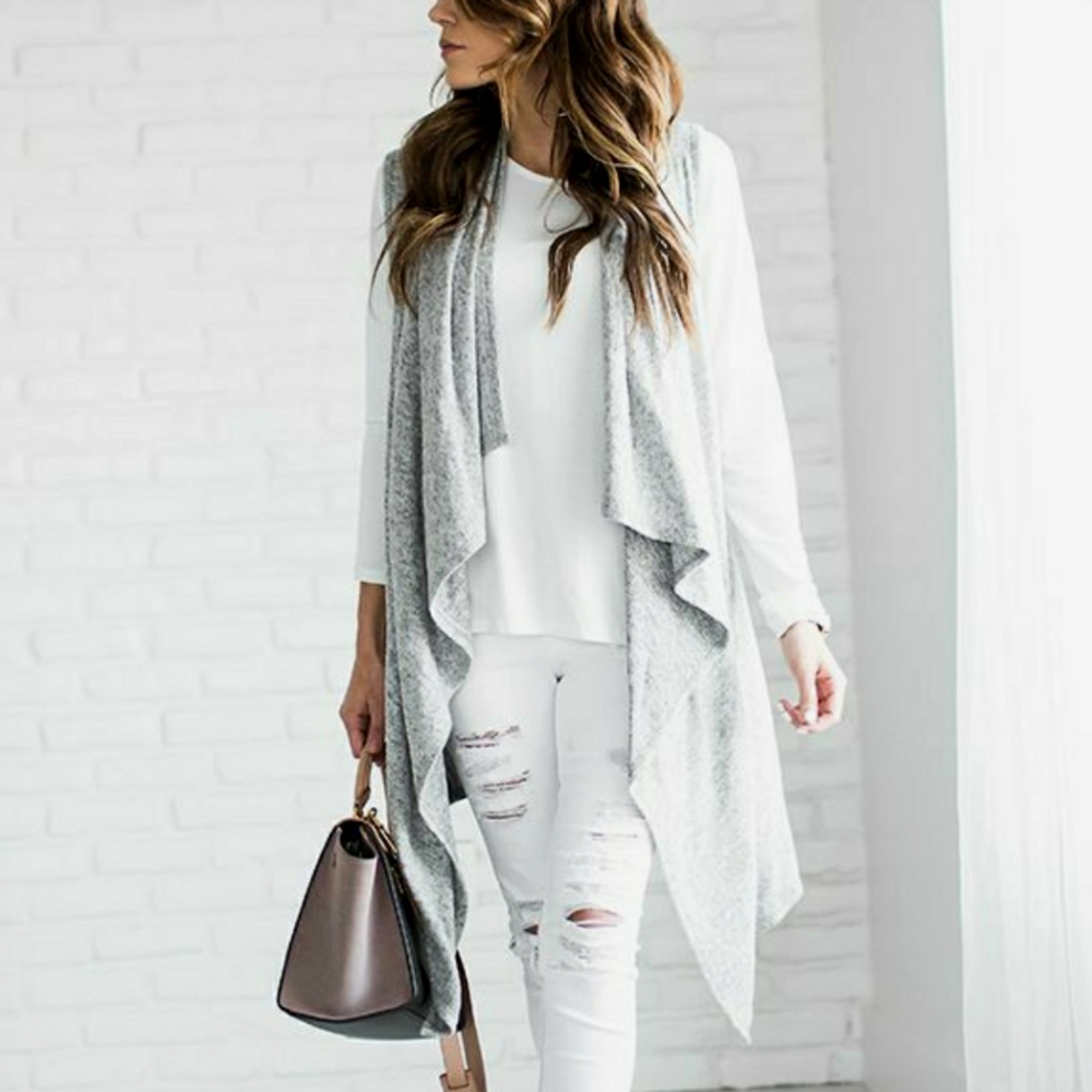 Olivia Sky | Gray Open Front Sleeveless Cardigan - NWT